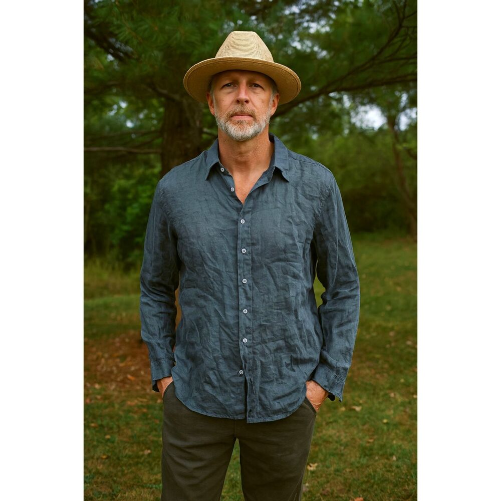 CP SHADES  Green 100% Linen Button Down Shirt    Mens Size Medium